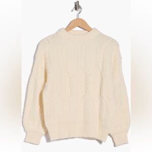 FRNCH Julia Cable Knit Sweater Womens Small Cozy Chunky Thick Ribbed Trim Cream